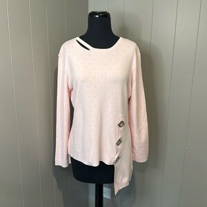 Gabby Isabella Pastel Pink Vented Sweater Asymmetrical. Silver Bar/Grommets. Med